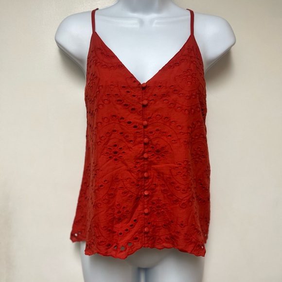 Japna | Cotton Eyelet Flowy Button Up Tank Top - Picture 1 of 5